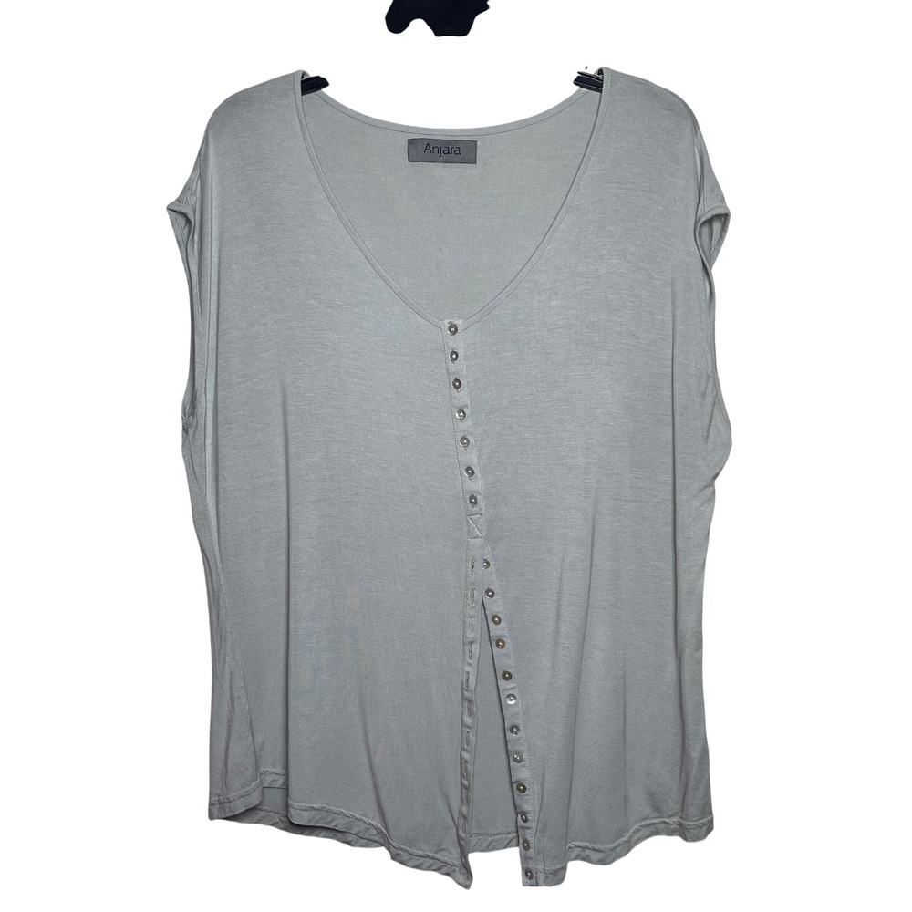 Anjara Womens Vintage V-Neck Sleeveless‎ Button Front Rayon Top Size Small
